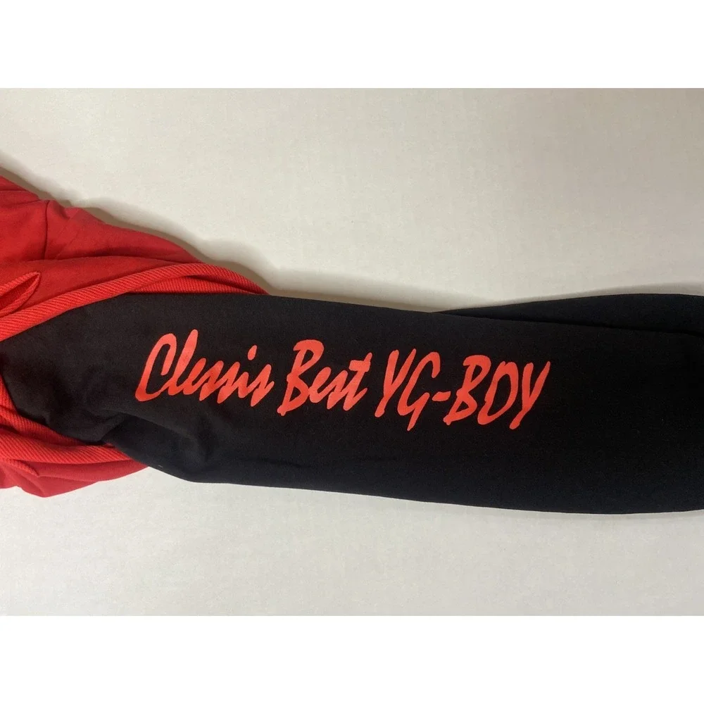 Yuge Fashion Red Black Layered Distressed Graphic Hoodie Mens 3XL Streetwear - Picture 12 of 16